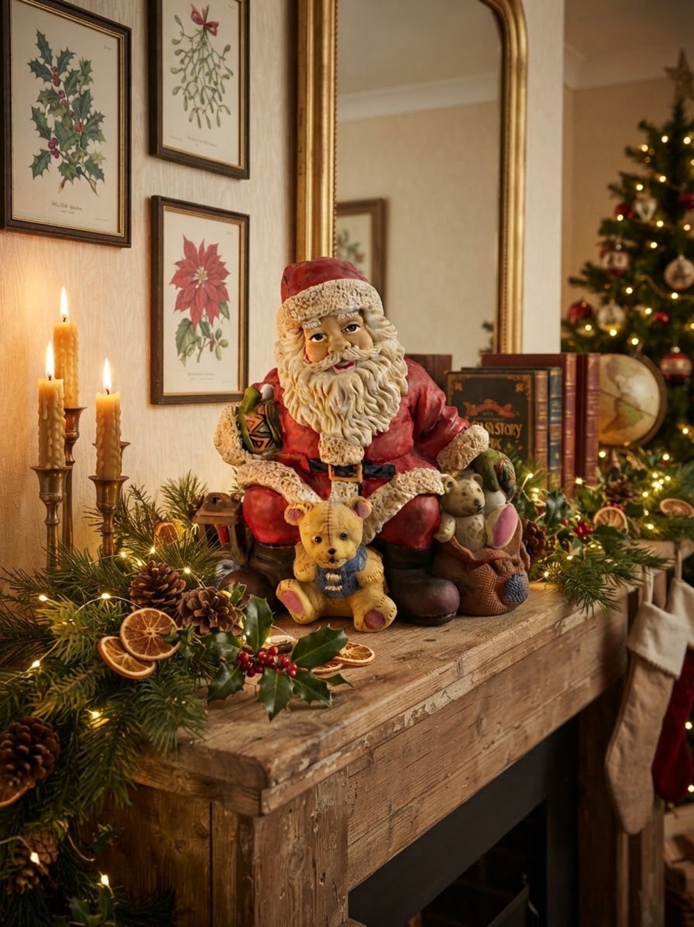 Vintage Festive Red Santa Figurine Holiday Mantel Décor